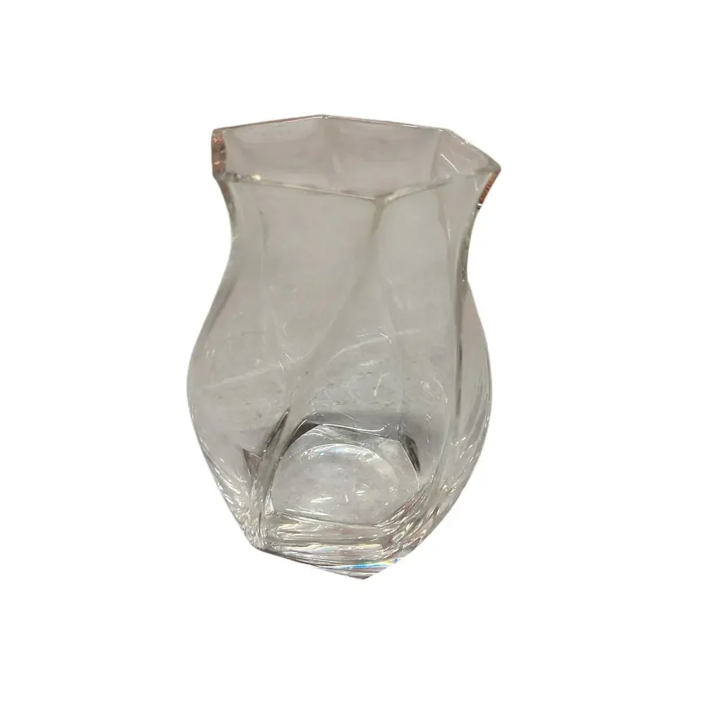 Heavy Crystal Twisted Hexagon Vase 9” Tall - Faceted Clear Art Glass Flower Vase - Picture 2 of 3